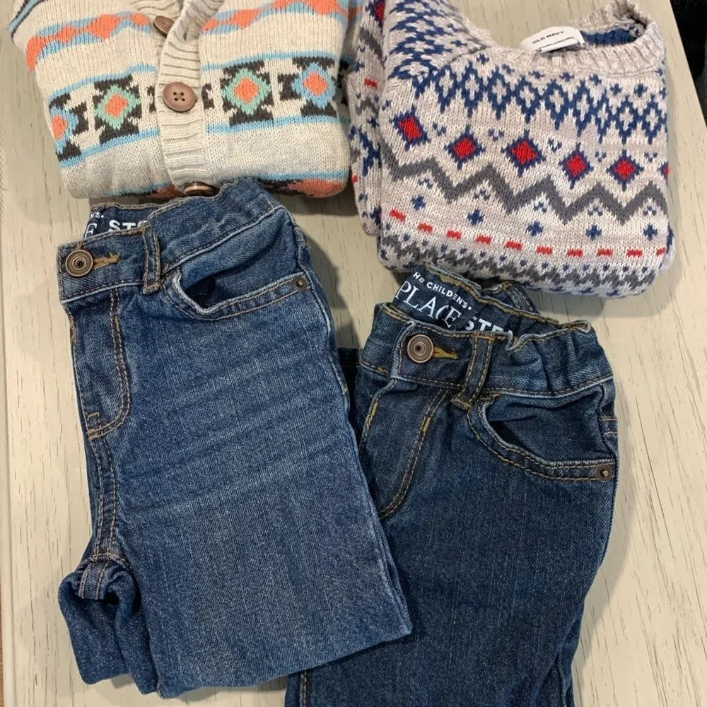 The Children's Place Boys Blue Jeans and Old Navy/ Carter’s Sweater